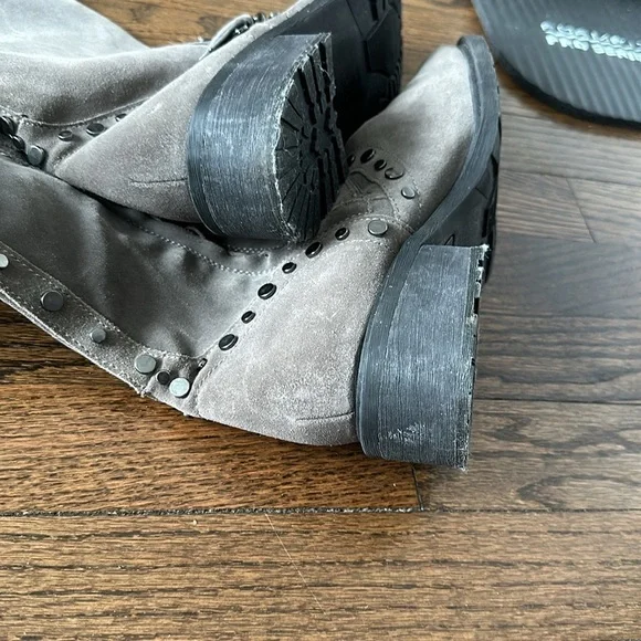 Sam Edelman Deryn Extra Rugged Distressed Discolored Studded Moto Suede Boots - Picture 13 of 17